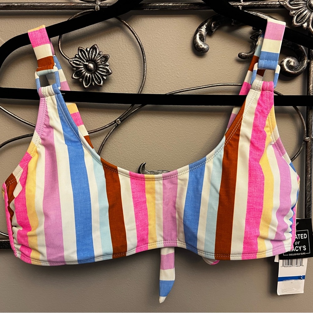 California Waves MULTI Juniors' Striped Ring Bralette Bikini Swim Top XL…